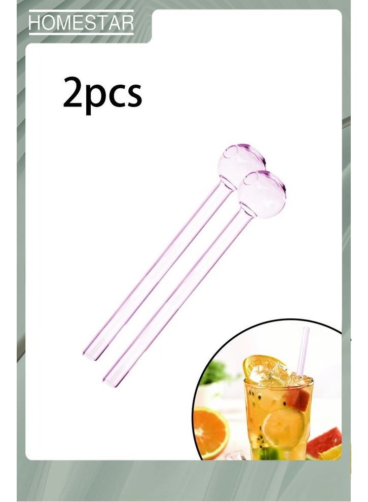 HOMESTAR 2Pcs Pink Glass Tubes, Suitable for Juice, Drink, Coffee, Milk Tea Stirring, Essential, For Home, Outdoor and Camping - Image 1