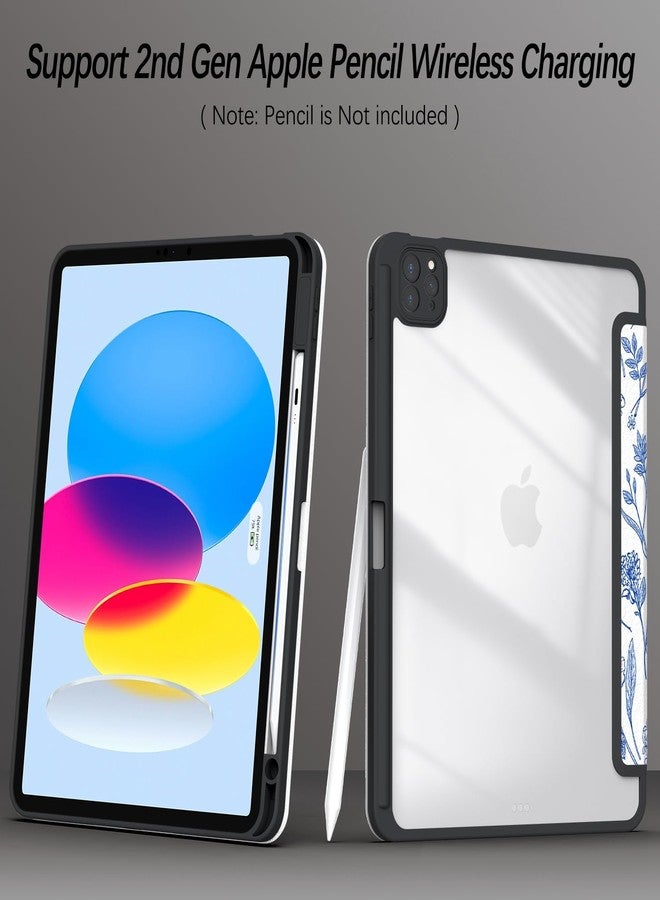 Xkladz جراب Xkladz لجهاز iPad Pro مقاس 11 بوصة، الجيل الرابع/الثالث/الثاني/الأول (2022/2021/2020/2018)، جراب مع حامل قلم، غطاء خلفي شفاف، تصميم أنيق وجذاب للنساء والفتيات، خاصية التشغيل/الإيقاف التلقائي، زهرة زرقاء - Image 4