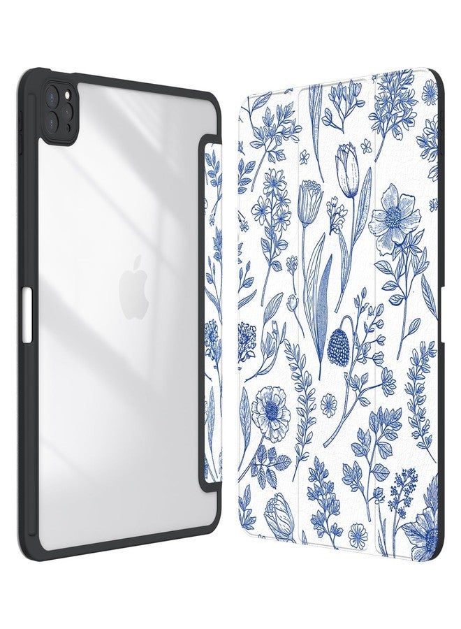 Xkladz جراب Xkladz لجهاز iPad Pro مقاس 11 بوصة، الجيل الرابع/الثالث/الثاني/الأول (2022/2021/2020/2018)، جراب مع حامل قلم، غطاء خلفي شفاف، تصميم أنيق وجذاب للنساء والفتيات، خاصية التشغيل/الإيقاف التلقائي، زهرة زرقاء - Image 1