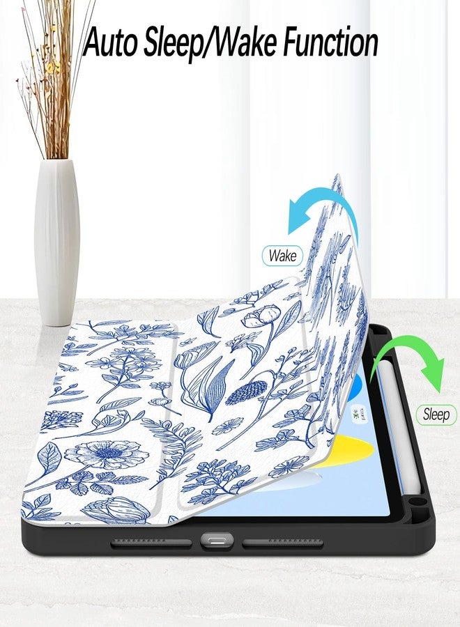 Xkladz جراب Xkladz لجهاز iPad Pro مقاس 11 بوصة، الجيل الرابع/الثالث/الثاني/الأول (2022/2021/2020/2018)، جراب مع حامل قلم، غطاء خلفي شفاف، تصميم أنيق وجذاب للنساء والفتيات، خاصية التشغيل/الإيقاف التلقائي، زهرة زرقاء - Image 3