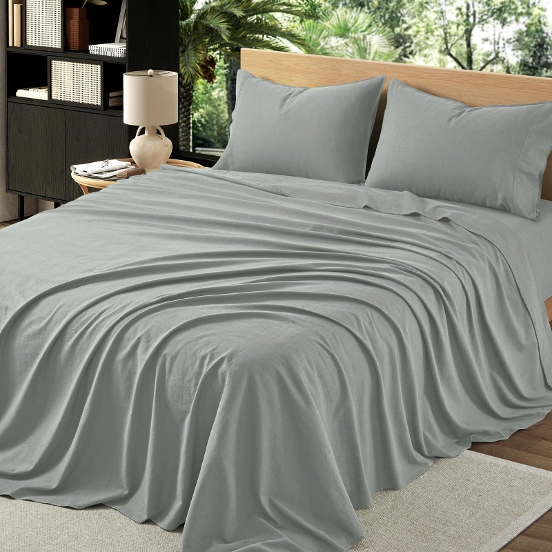 OnlySet 4Pcs Organic Linen Sheets Queen Size, 100% French Linen from Normandy, Tear-Resistant Earl Gray Queen Sheet Set with 16 Inch Deep Pocket, 1 Flat Sheet, 1 Fitted Sheet, 2 Pillowcases - Image 3