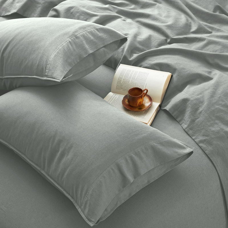 OnlySet 4Pcs Organic Linen Sheets Queen Size, 100% French Linen from Normandy, Tear-Resistant Earl Gray Queen Sheet Set with 16 Inch Deep Pocket, 1 Flat Sheet, 1 Fitted Sheet, 2 Pillowcases - Image 1