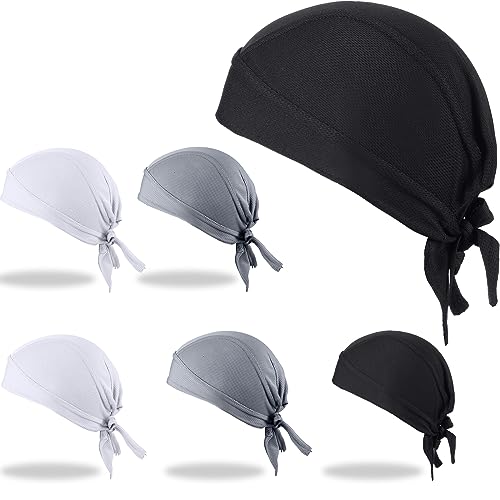 Geyoga 6 Pieces Do Rags Sweat Wicking Beanie Cooling Durags Skull Cap Motorcycle Head Wrap Bandana for Men Women (Black, White, Gray,Simple Style) - Image 1