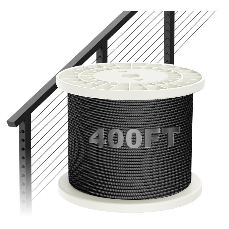 BLIKA 400FT 1/8" Black Stainless Steel Cable Railing with 7x7 Strand Construction, 1850lbs Breaking Strength for DIY Balustrades - Image 1