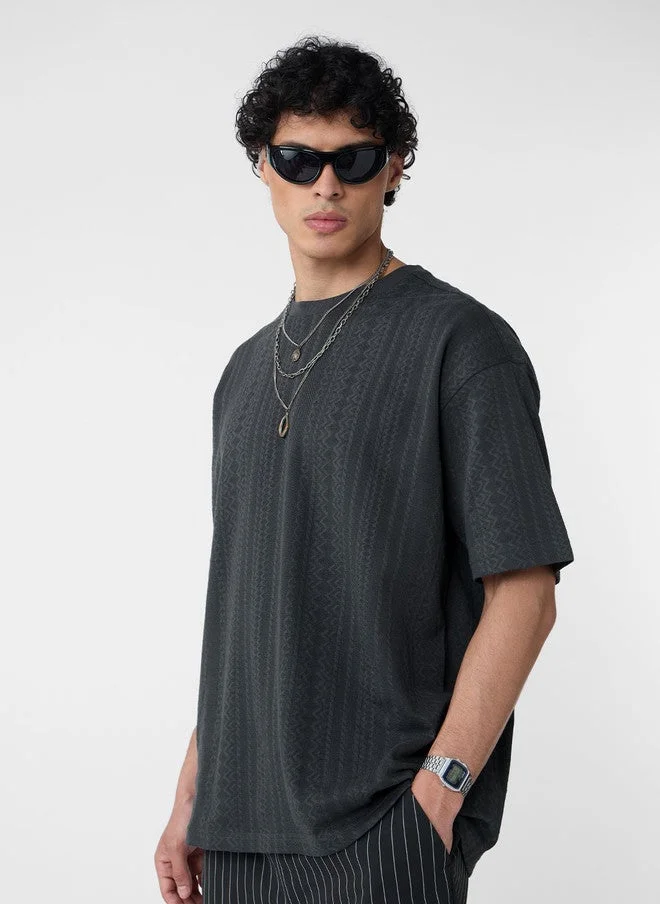 The Souled Store  The Souled Store Men Oversized Textured Grey T-Shirt  | Best Price UAE