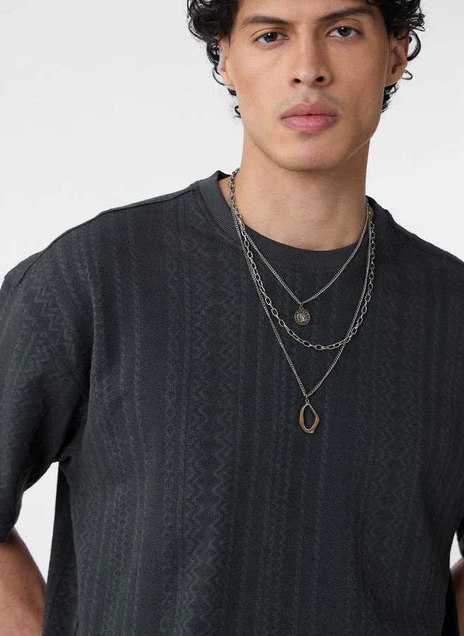 The Souled Store  The Souled Store Men Oversized Textured Grey T-Shirt  | Best Price UAE