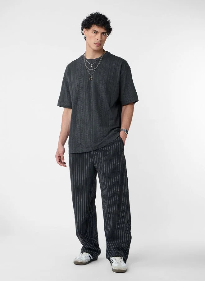 The Souled Store  The Souled Store Men Oversized Textured Grey T-Shirt  | Best Price UAE