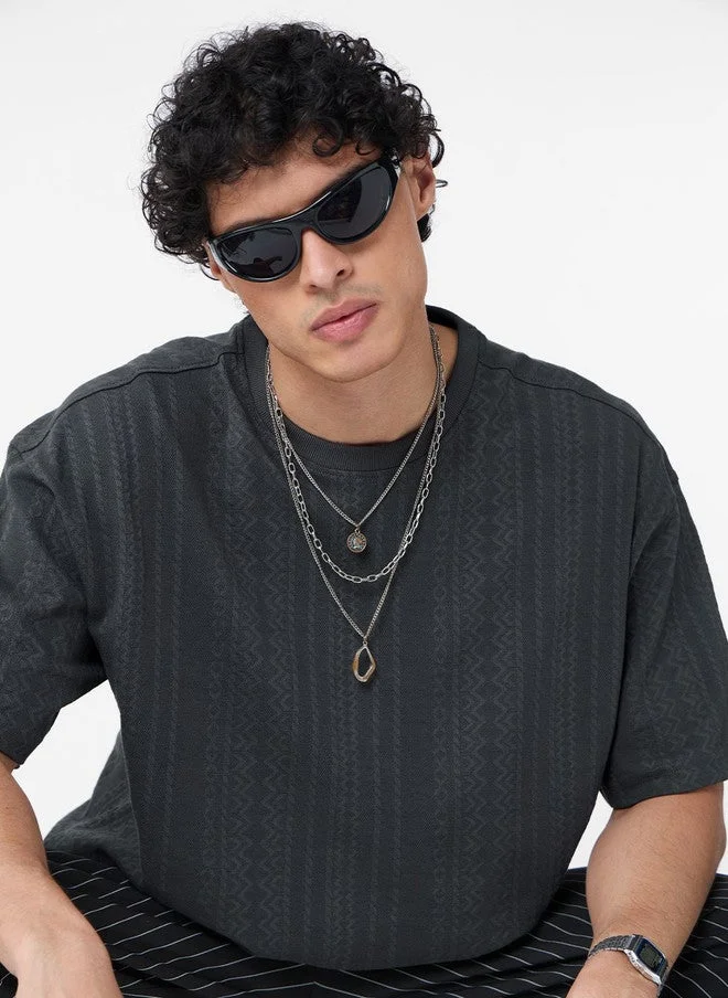 The Souled Store  The Souled Store Men Oversized Textured Grey T-Shirt  | Best Price UAE