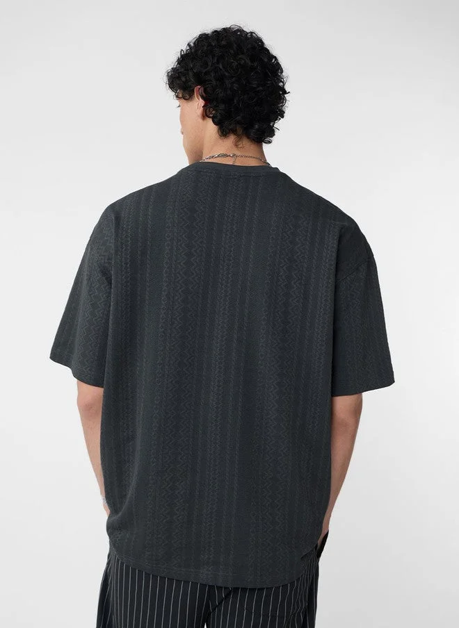 The Souled Store  The Souled Store Men Oversized Textured Grey T-Shirt  | Best Price UAE