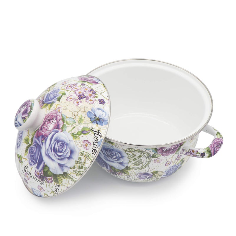 OLYTARU Flower Enamel on Steel Stock Pot/Stockpot with Lid, 3 Quart (style2) - Image 3