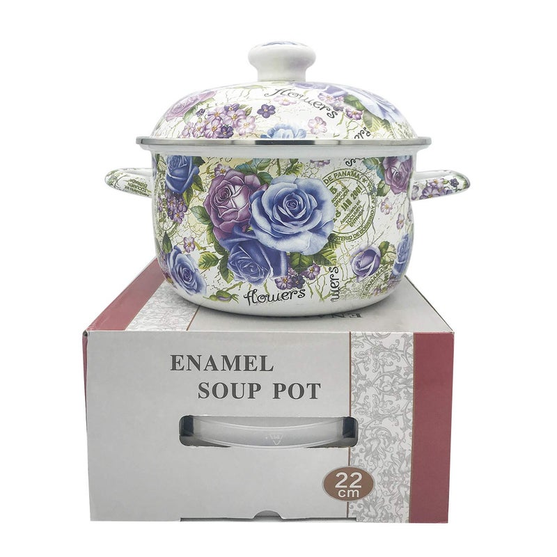OLYTARU Flower Enamel on Steel Stock Pot/Stockpot with Lid, 3 Quart (style2) - Image 5
