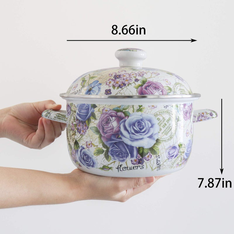 OLYTARU Flower Enamel on Steel Stock Pot/Stockpot with Lid, 3 Quart (style2) - Image 2