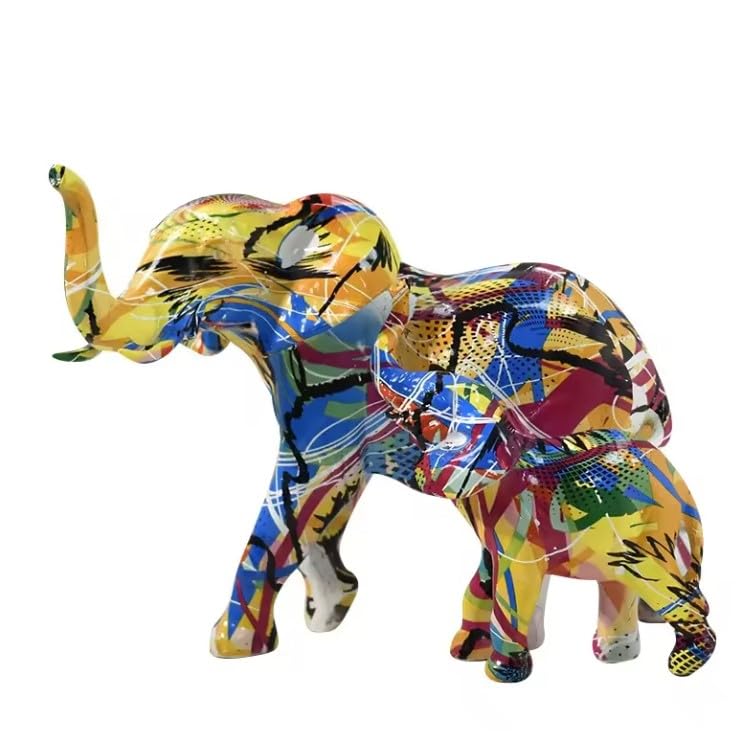GOLDEN HUES GOLDEN HUES Set of 2 Elephant Raised Trunk Ornament Delicate Resin Elephant Decorative Ornaments for Home Office Desk Docoration Elephant Statue Decor Multicolour