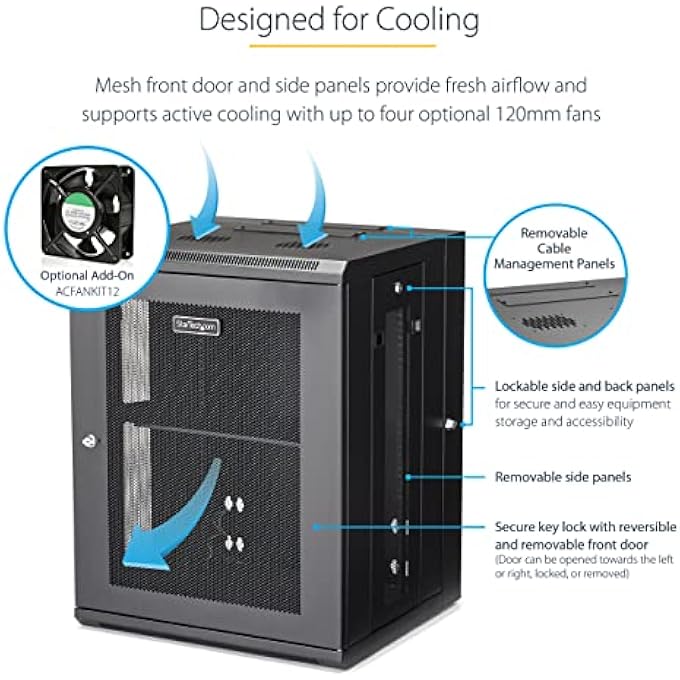 rayihni .COM 4-POST 15U WALL MOUNT NETWORK CABINET W/ 1U SHELF, 19" WALL-MOUNTED SERVER RACK FOR IT/DATA COMPUTER EQUIPMENT - Image 2