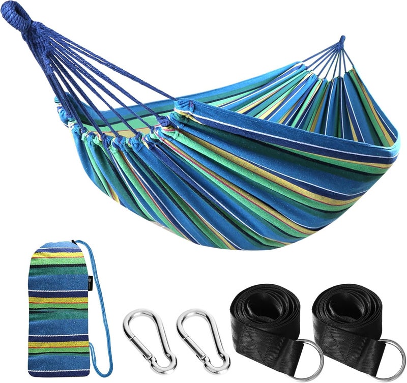 Anyoo Garden Cotton Hammock Comfortable Fabric Hammock with Tree Straps for Hanging Sturdy Hammock Up to 660lbs Portable Hammock with Travel Bag for Camping Outdoor/Indoor Patio Backyard - Image 1