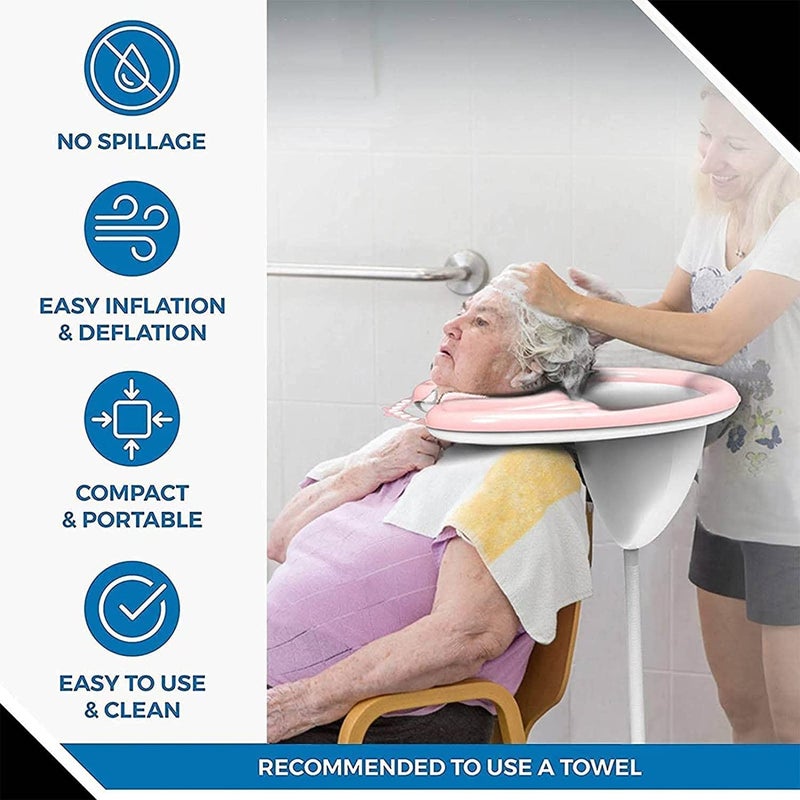 Kixre Kixre Inflatable Hair Washing Tray Lightweight Portable Shampoo Bowl Sink Made for Handicapped Bedridden Kids Seniors Bedridden Adjustable Strap No Spills Shampoo Bowl - Image 4