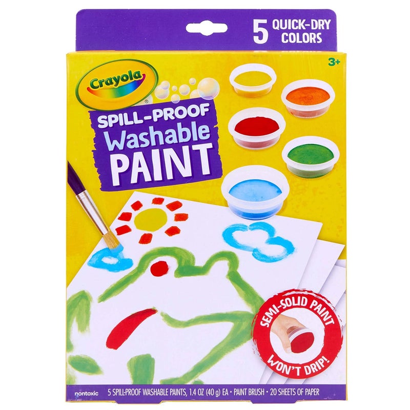 Crayola Spill Proof Paint Set - Toddler Stocking Stuffer, Washable Paint for Kids, Includes Paint Brush & Paper, No Drip, Less Mess Arts & Crafts, Ages 3+ - Image 1
