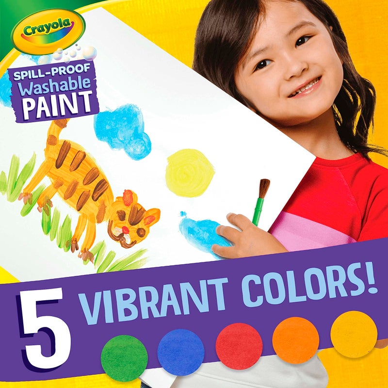 Crayola Spill Proof Paint Set - Toddler Stocking Stuffer, Washable Paint for Kids, Includes Paint Brush & Paper, No Drip, Less Mess Arts & Crafts, Ages 3+ - Image 2