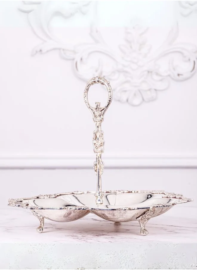 كويزيرا REAL SILVER PLATED AALAM BRASS SERVING PLATTER WITH HANDLE by quesera