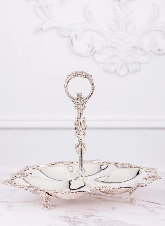 كازا كيسيرا طبق تقديم نحاسي مطلي بالفضة REAL SILVER PLATED AALAM بمقبض من quesera
