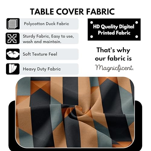 BRIDA® Polyester Spandex Stretchable Floral Geometric Printed Dining Chair Covers Elastic Chair Seat Case Protector, Slipcovers (6 Seater Table Cover + 6 Chair Cover, Camel Geometric) - Image 4