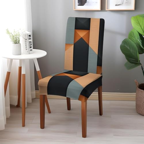 BRIDA® Polyester Spandex Stretchable Floral Geometric Printed Dining Chair Covers Elastic Chair Seat Case Protector, Slipcovers (6 Seater Table Cover + 6 Chair Cover, Camel Geometric) - Image 2
