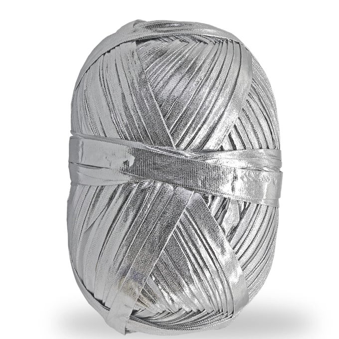 METALLIC TSHIRT YARN 140 YARDS KNITTING FABRIC CROCHET CLOTH SHINY TSHIRT YARN FOR CROCHETING BEGINNERS DIY HAND CRAFT BAG BLANKET CUSHION PROJECTS SILVER