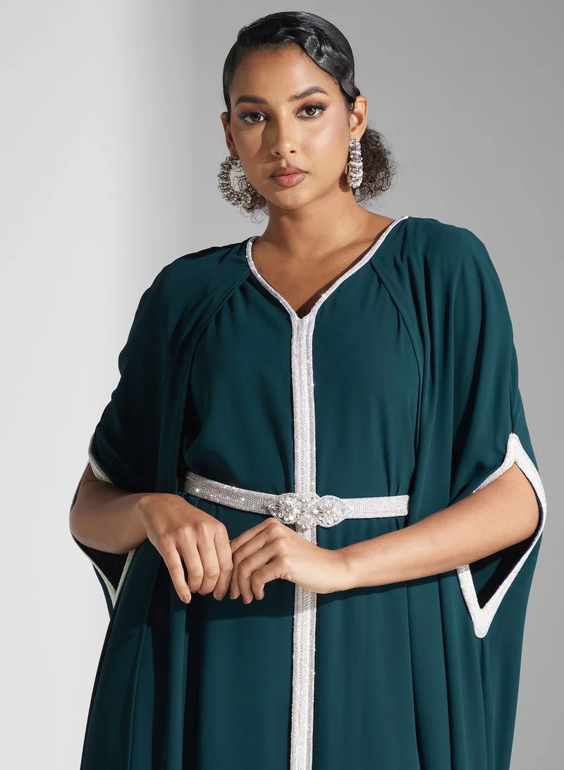 Yaser albik Emerald Cape Abaya Dress