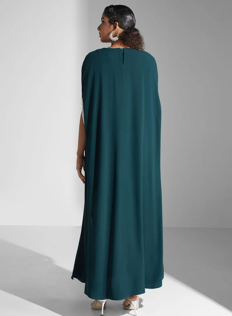 Yaser albik Emerald Cape Abaya Dress