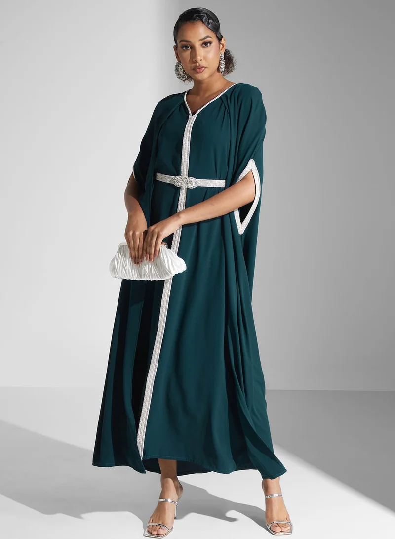Yaser albik Emerald Cape Abaya Dress