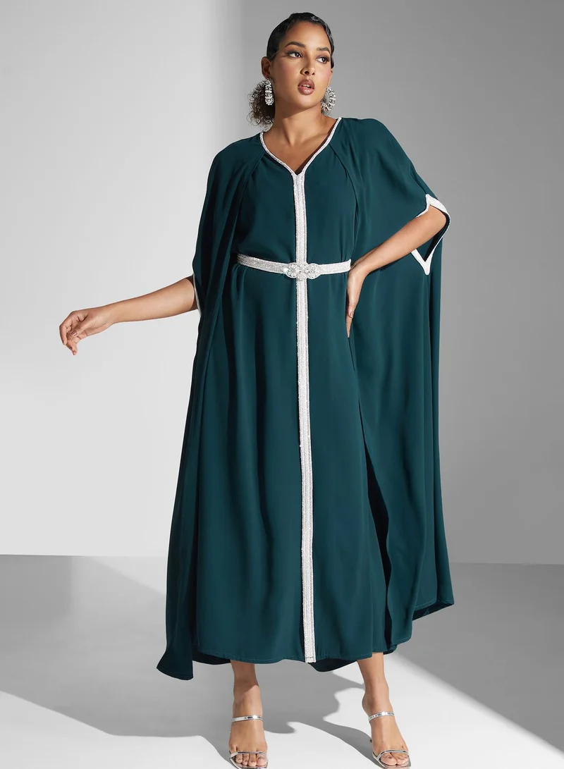 Yaser albik Emerald Cape Abaya Dress