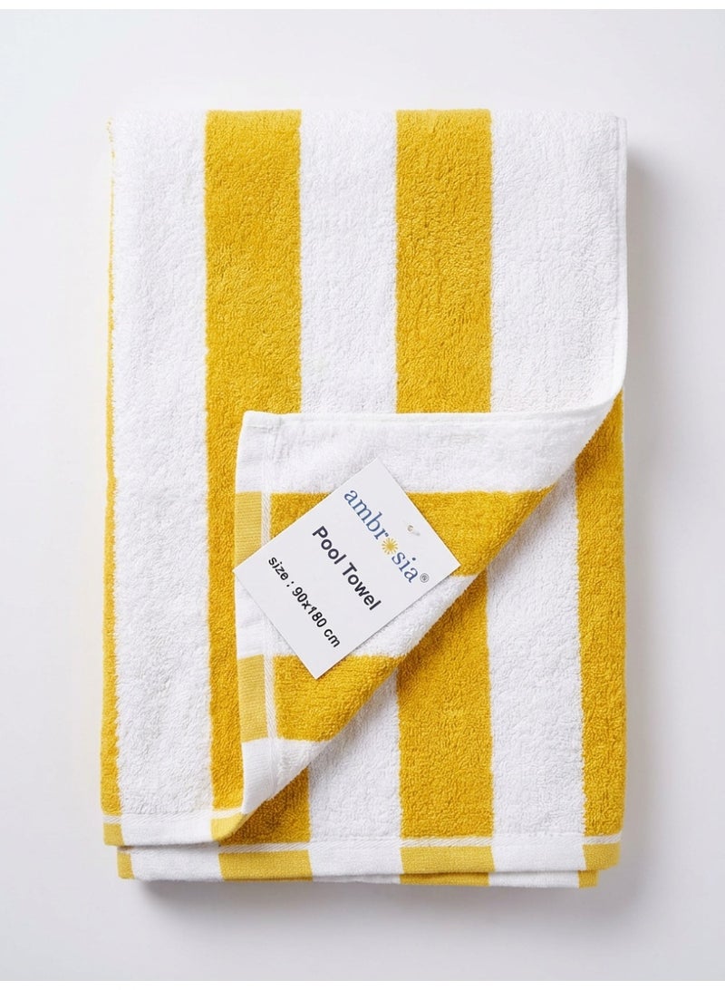 Ambrosia 90x180 cm Cotton Yellow and White Striped Beachy Pool Towels for Summer Large Quick Drying Terry Bath Sheet and Picnic Beach Blanket for Travel and Spa - Image 1