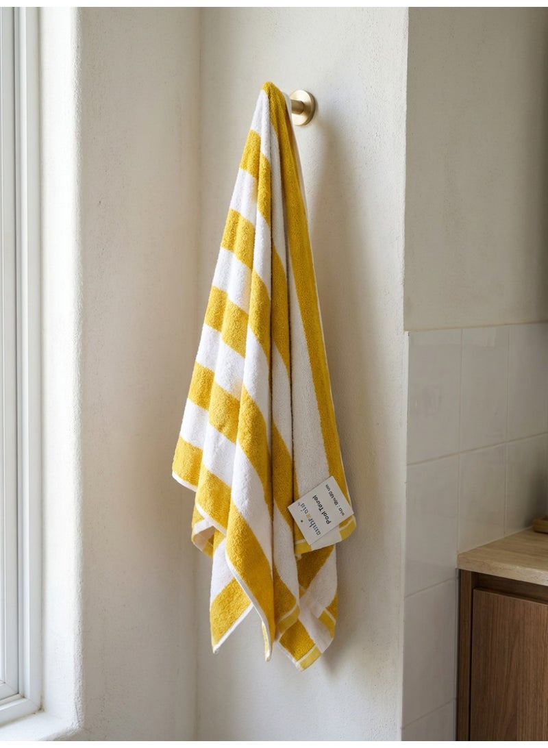 Ambrosia 90x180 cm Cotton Yellow and White Striped Beachy Pool Towels for Summer Large Quick Drying Terry Bath Sheet and Picnic Beach Blanket for Travel and Spa - Image 4