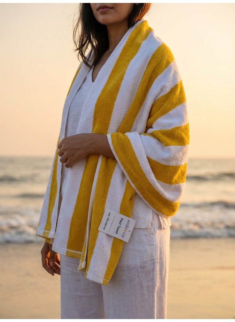Ambrosia 90x180 cm Cotton Yellow and White Striped Beachy Pool Towels for Summer Large Quick Drying Terry Bath Sheet and Picnic Beach Blanket for Travel and Spa - Image 3