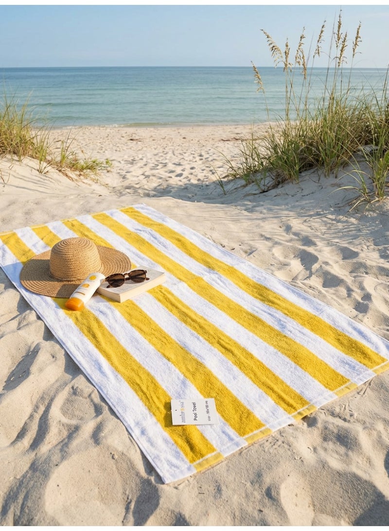 Ambrosia 90x180 cm Cotton Yellow and White Striped Beachy Pool Towels for Summer Large Quick Drying Terry Bath Sheet and Picnic Beach Blanket for Travel and Spa - Image 5