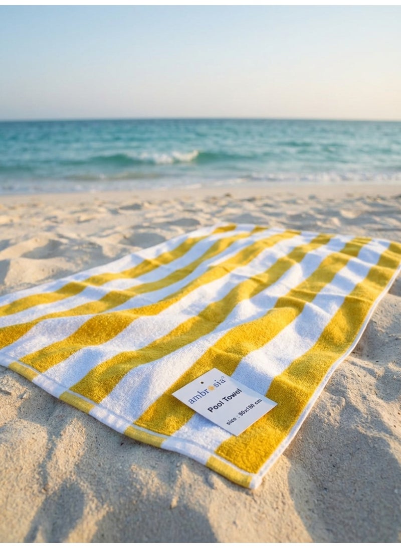 Ambrosia 90x180 cm Cotton Yellow and White Striped Beachy Pool Towels for Summer Large Quick Drying Terry Bath Sheet and Picnic Beach Blanket for Travel and Spa - Image 2
