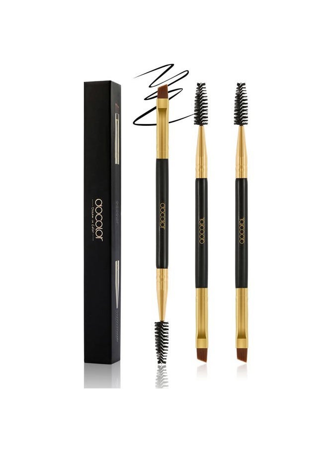 docolor - Docolor 3Pcs Duo Eyebrow Brush, Professional Eye Makeup Tool, Eyeshadow Brush and Spoolie Brush Black - Image 1