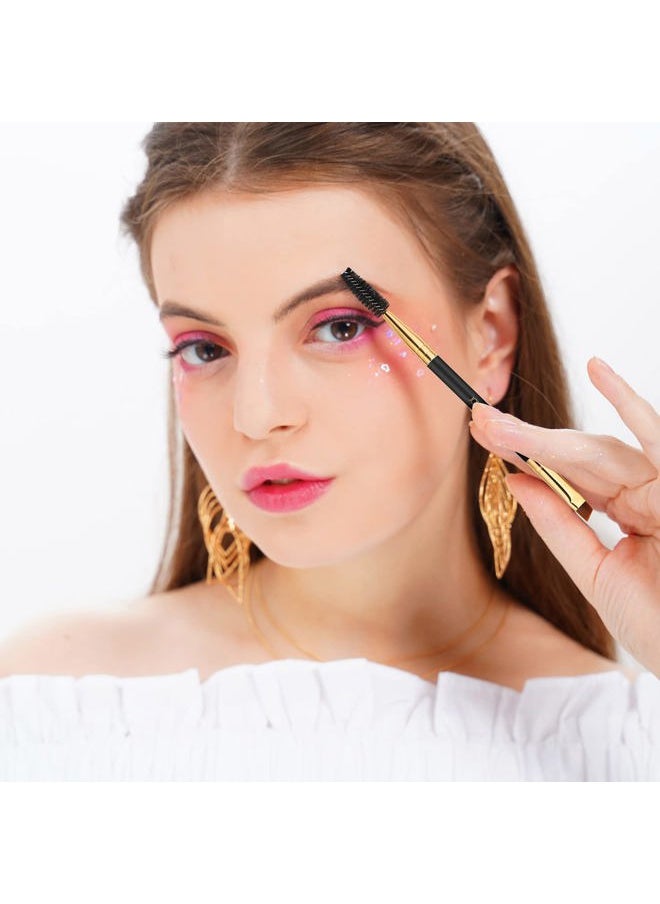 docolor - Docolor 3Pcs Duo Eyebrow Brush, Professional Eye Makeup Tool, Eyeshadow Brush and Spoolie Brush Black - Image 1