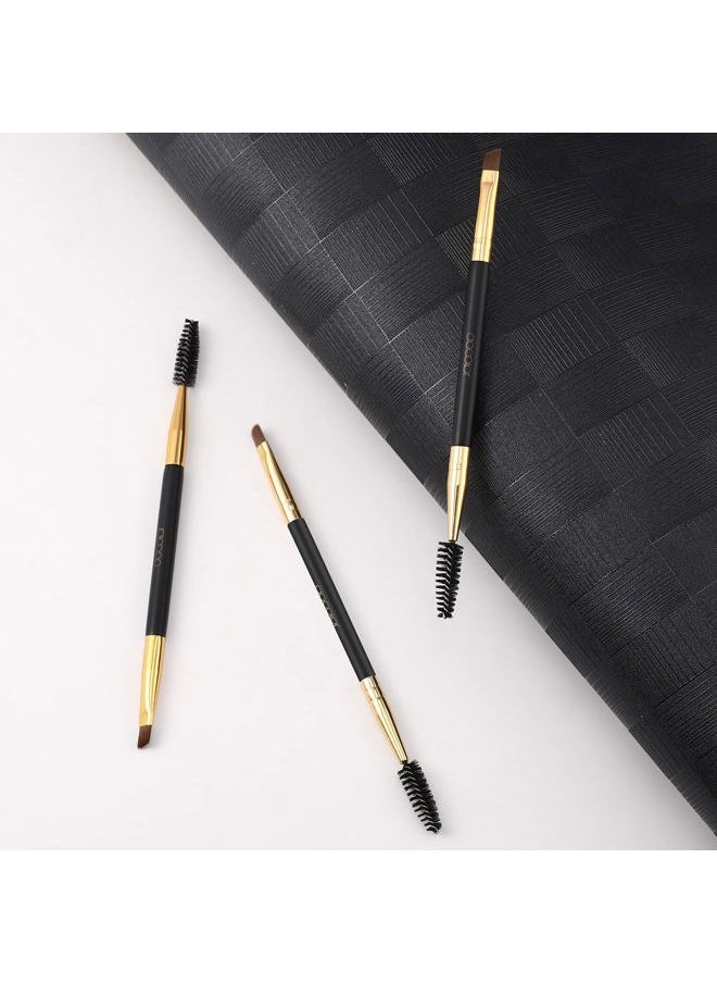 docolor - Docolor 3Pcs Duo Eyebrow Brush, Professional Eye Makeup Tool, Eyeshadow Brush and Spoolie Brush Black - Image 1