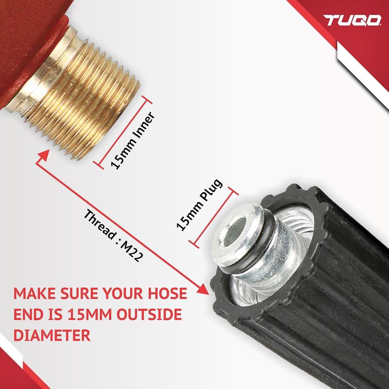 TUQO Pressure Washer Gun with Adjustable Nozzle | M22-15mm | Heavy | Suitable with most High Pressure Washers with hose outlet of M15 | Red | HG12 - Image 4