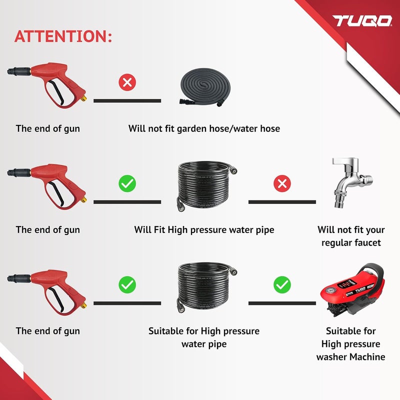 TUQO Pressure Washer Gun with Adjustable Nozzle | M22-15mm | Heavy | Suitable with most High Pressure Washers with hose outlet of M15 | Red | HG12 - Image 3
