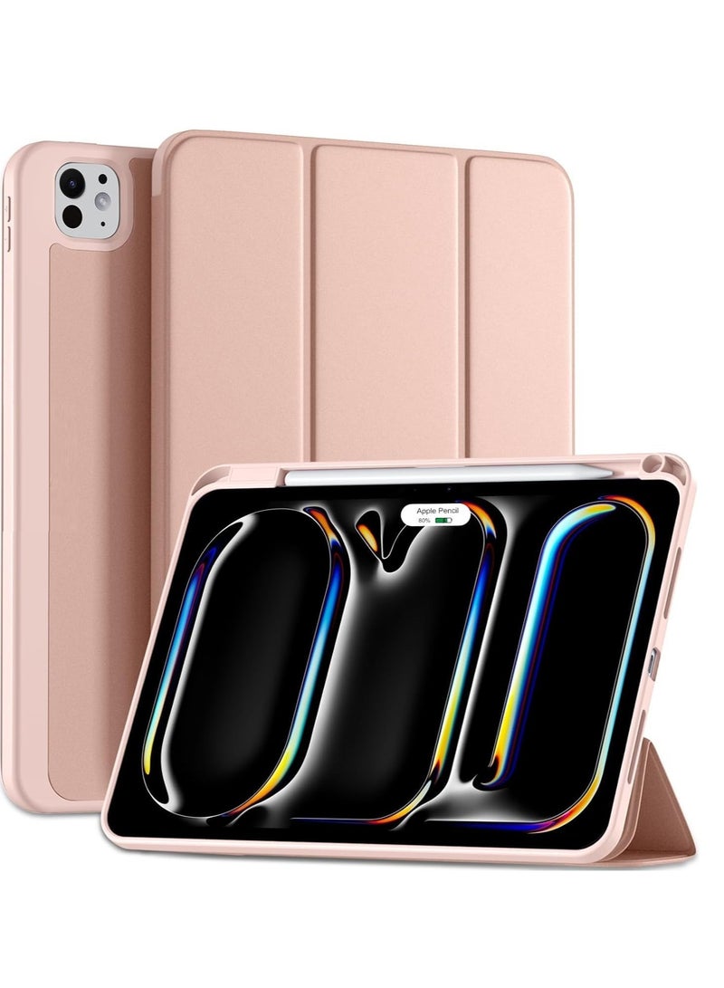 MIGOFAST IPad Pro 11 Inch Case 2024 M4 with Pencil Holder  Trifold Stand with TPU Back Shockproof Case for iPad Pro 11 2024 Support Apple Pencil Pro/USB-C Rose Gold - Image 1