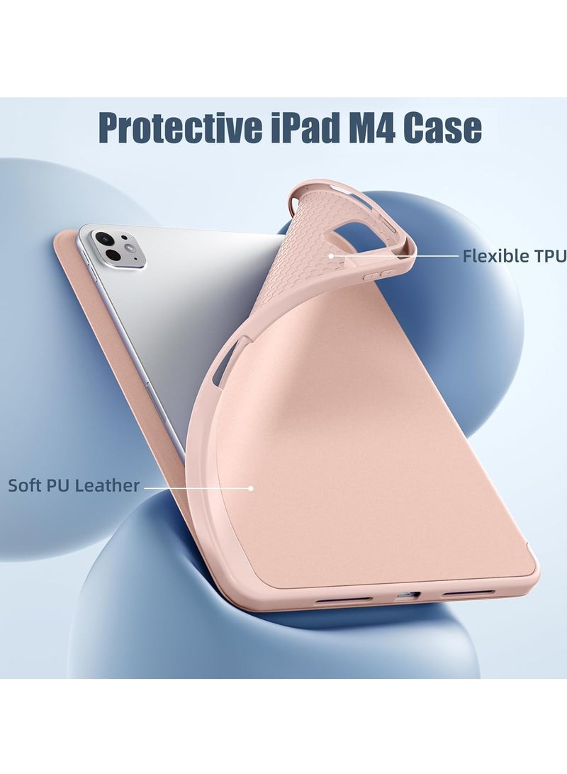 MIGOFAST IPad Pro 11 Inch Case 2024 M4 with Pencil Holder  Trifold Stand with TPU Back Shockproof Case for iPad Pro 11 2024 Support Apple Pencil Pro/USB-C Rose Gold - Image 3