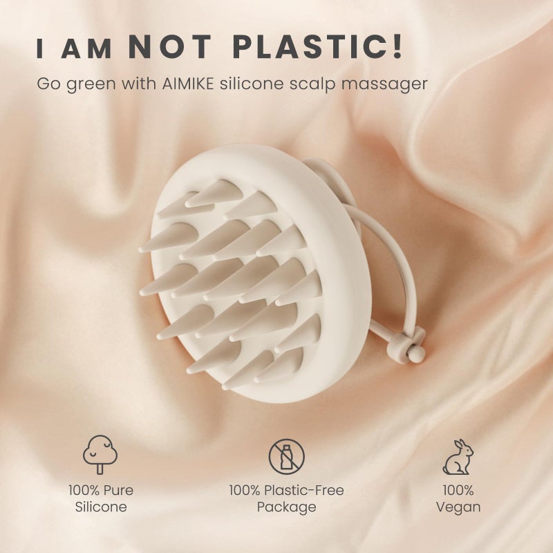 AIMIKE Scalp Massager Shampoo Brush, Soft Silicone Scalp Scrubber, Scalp Brush/Exfoliator for Washing Hair Dandruff, Scalp Massager Hair Growth Stimulator, Wet Dry Scalp Hair Scrubber - Oatmeal - Image 2