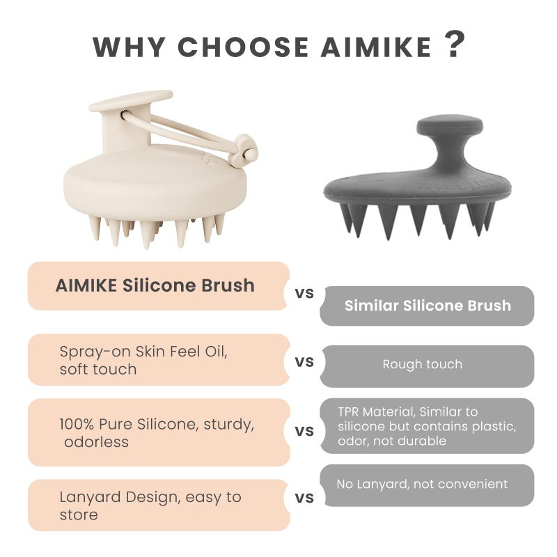 AIMIKE Scalp Massager Shampoo Brush, Soft Silicone Scalp Scrubber, Scalp Brush/Exfoliator for Washing Hair Dandruff, Scalp Massager Hair Growth Stimulator, Wet Dry Scalp Hair Scrubber - Oatmeal - Image 3
