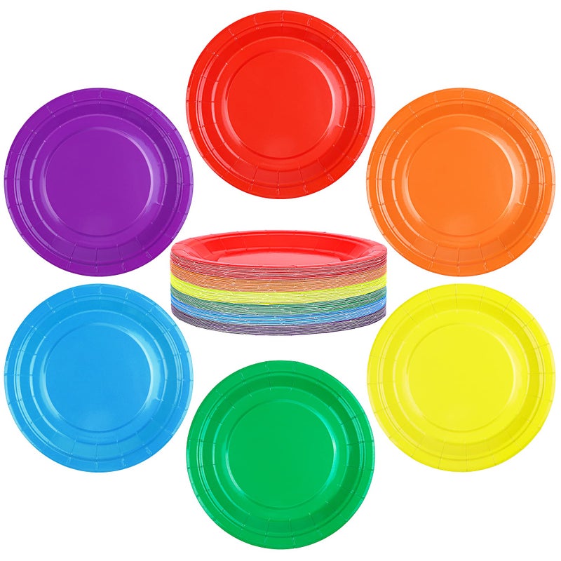 ADXCO Paper 72pcs 7inch Rainbow Plates  Waterproof  Durable  Disposable Party Supplies for Birthday  Picnic  Baby Shower  All Seasons  6 Colors - Image 1