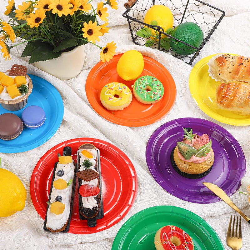 ADXCO Paper 72pcs 7inch Rainbow Plates  Waterproof  Durable  Disposable Party Supplies for Birthday  Picnic  Baby Shower  All Seasons  6 Colors - Image 4