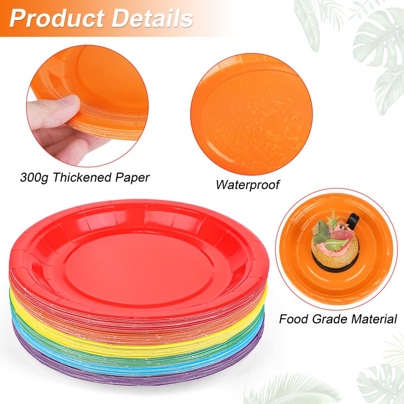 ADXCO Paper 72pcs 7inch Rainbow Plates  Waterproof  Durable  Disposable Party Supplies for Birthday  Picnic  Baby Shower  All Seasons  6 Colors - Image 3