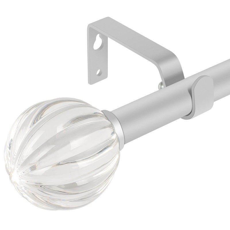 3/4 inch Single Window Curtain Rod with Crystal Acrylic Finial,36-66 inch,Matte Silver