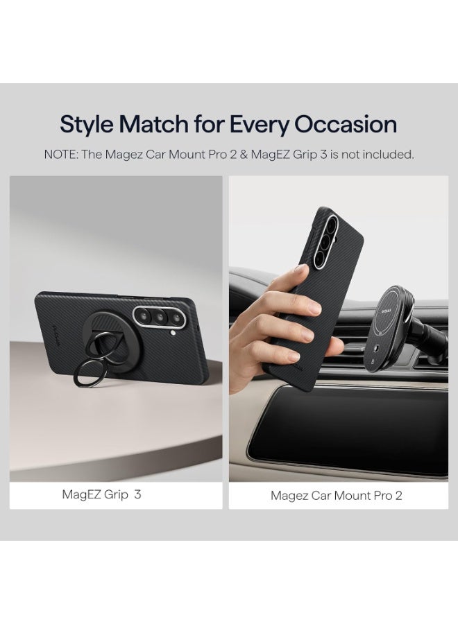 pitaka for S26 Plus Case, 6.7 Inch, Compatible with MagSafe, Ultra-Slim Samsung Galaxy S26 Plus Case with Aaron Button, 600D Aramid Fiber Woven [Edge Case - Black/Grey] - Image 2